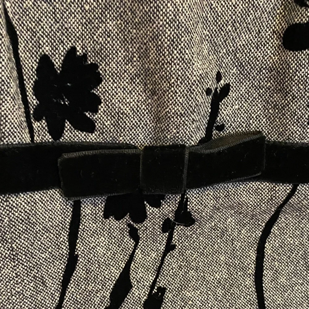 Wool silk blend midi dress with floral velvet burnout black gray sleeveless - Picture 3 of 15